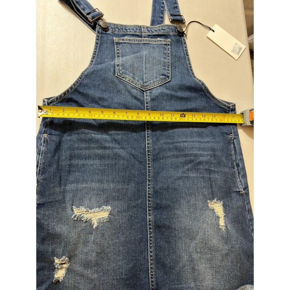 NWT Cello Distressed Jean Overall Dress Size M Fringe Frayed Skater Boho Hiphop - Picture 5 of 10